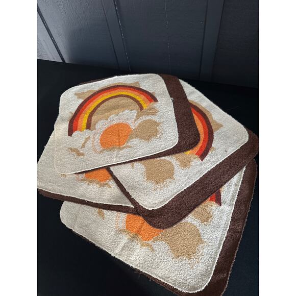 Vintage Cannon Retro Rainbow and Brown Hand towel Set of 8 Made in USA - Picture 4 of 12